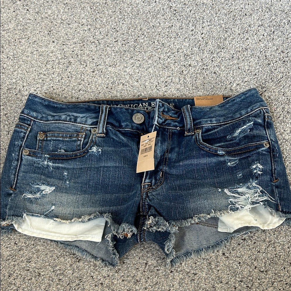American Eagle Outfitters Women's Distressed Denim Shorts - Blue